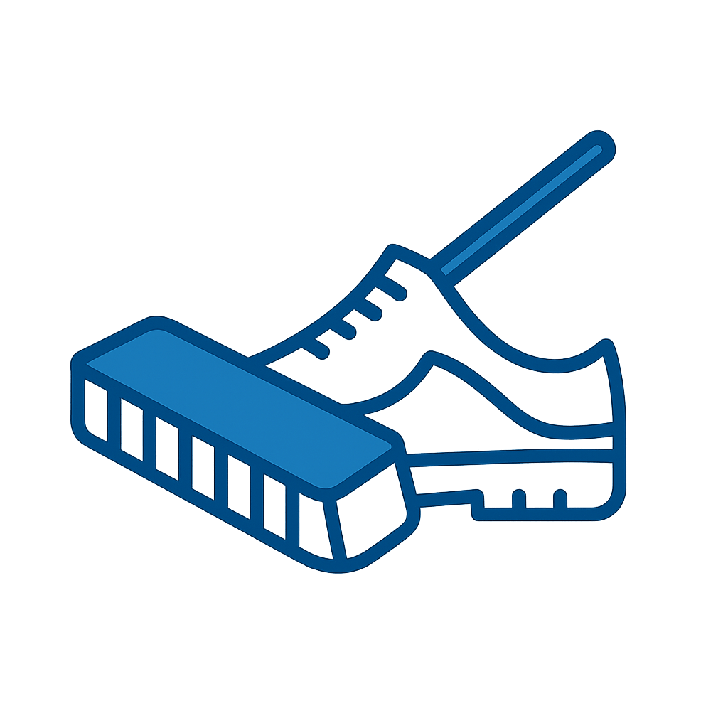 Illustration of curling shoes and a broom being cleaned
